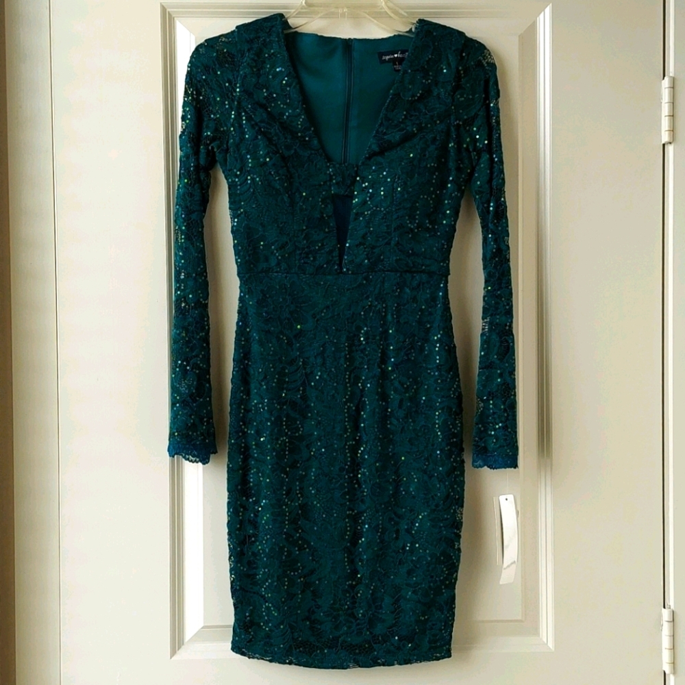 NWT Lace Sequin Midi Dress w/Lace Sleeves